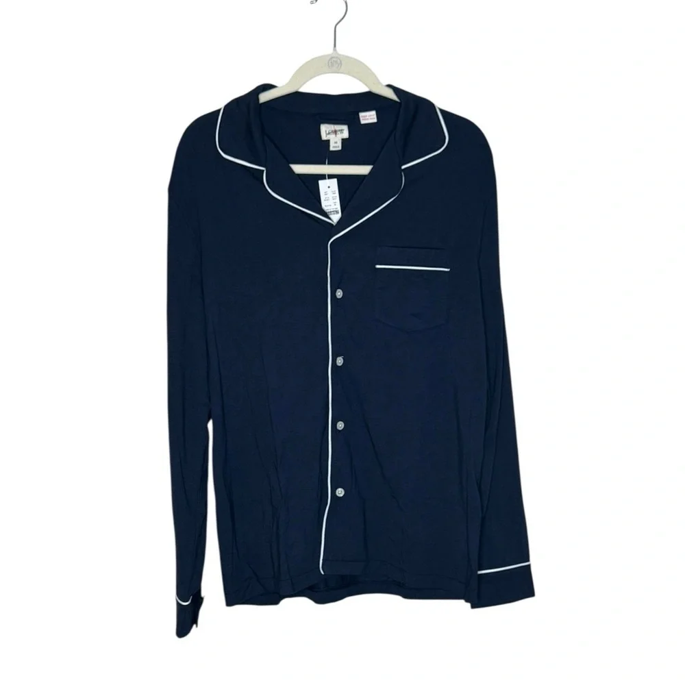 J. Crew Dreamy Cotton-Modal Blend Luxe Jersey Button Up Pajama Top NWT M Navy